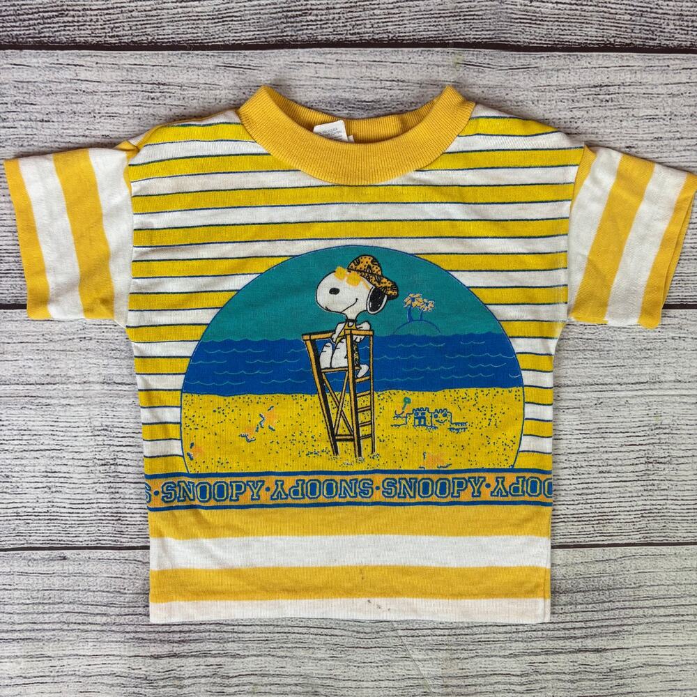 Vintage 1990s Snoopy Joe Cool Beach Patrol Striped Cartoon T-shirt